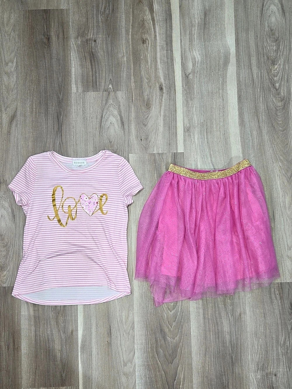 •Between• Little Girls Matching Set Pink & Gold Skirt Set